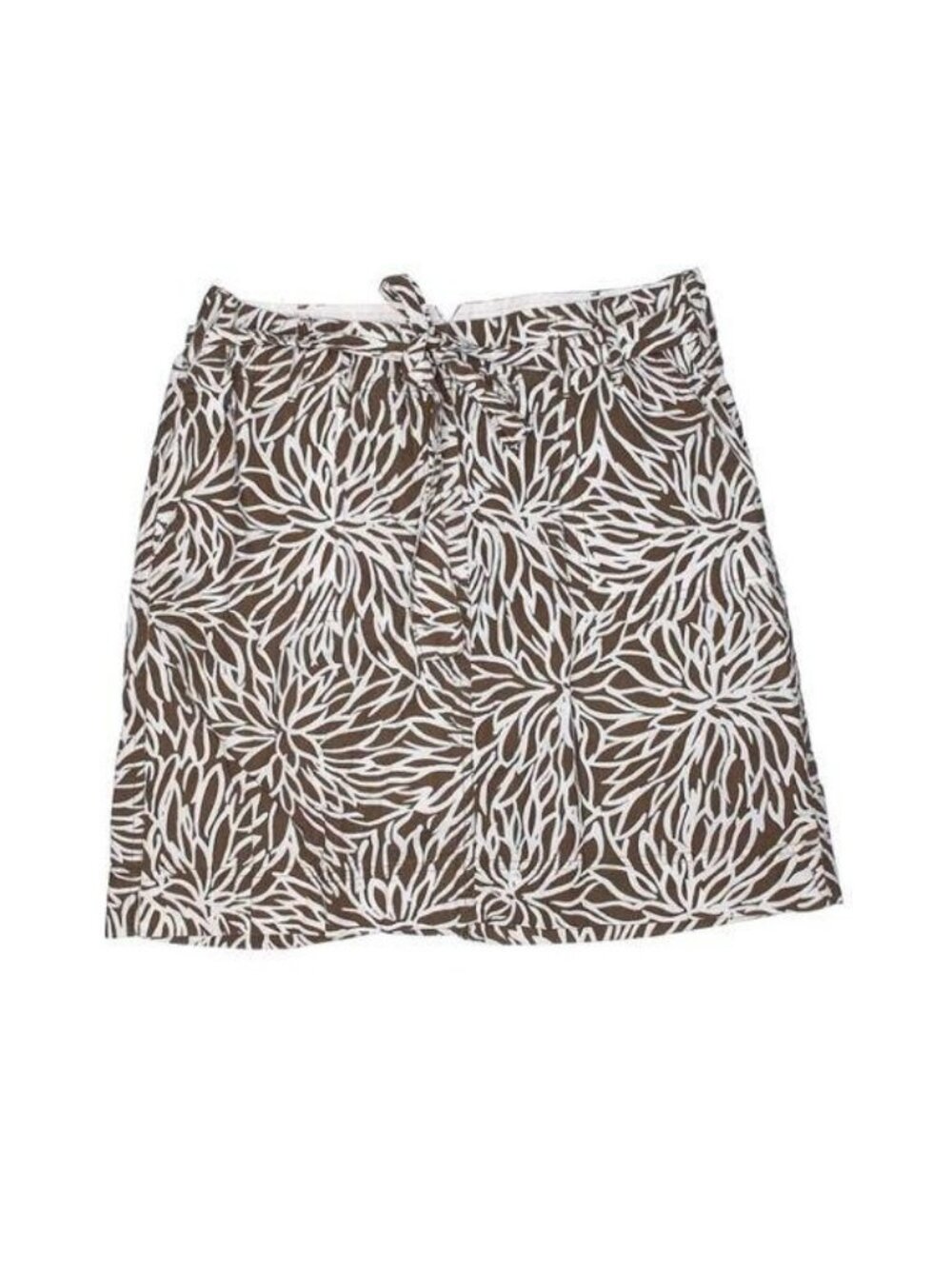 Lands End Womens Brown & White Floral Printed Skort Tie Waist Size 8
